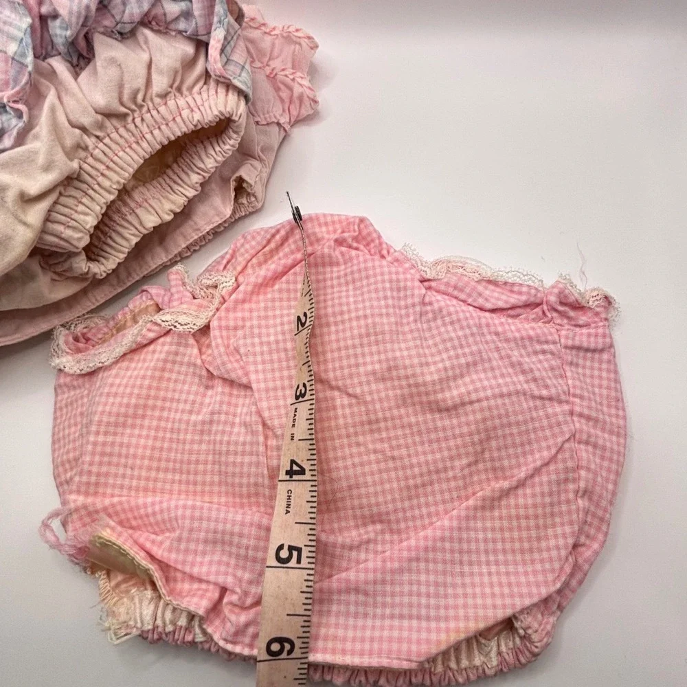 Vintage Baby‎ Bloomers Diaper Covers Set Pink Gingham Ruffled Plaid 3pc Bundle